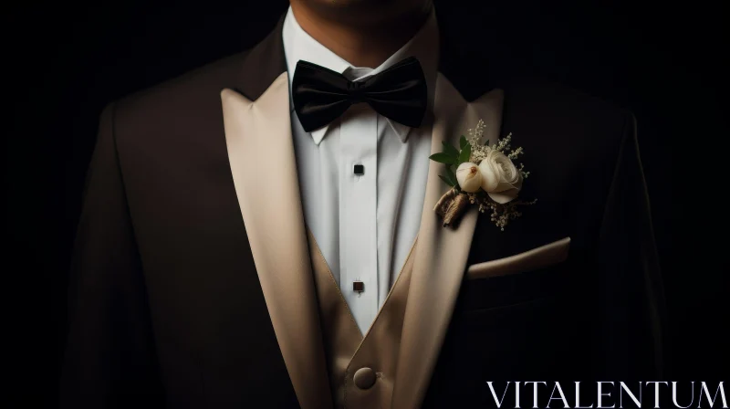 Elegant Man in Black Tuxedo with Gold Lapel AI Image