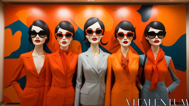 Fashion Forward: Stylish Mannequins in Suits and Sunglasses AI Image
