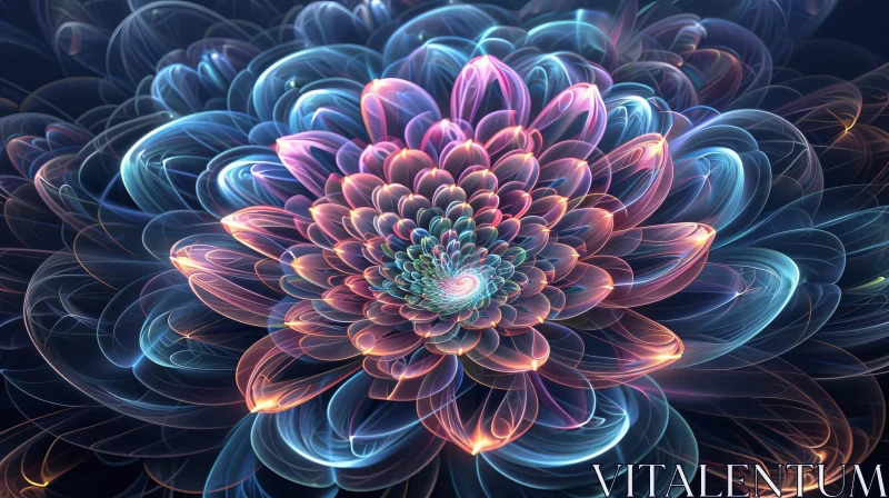 AI ART Intricate Fractal Flower in Blue, Purple, and Pink