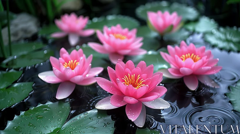 Tranquil Pond with Pink Water Lilies AI Image