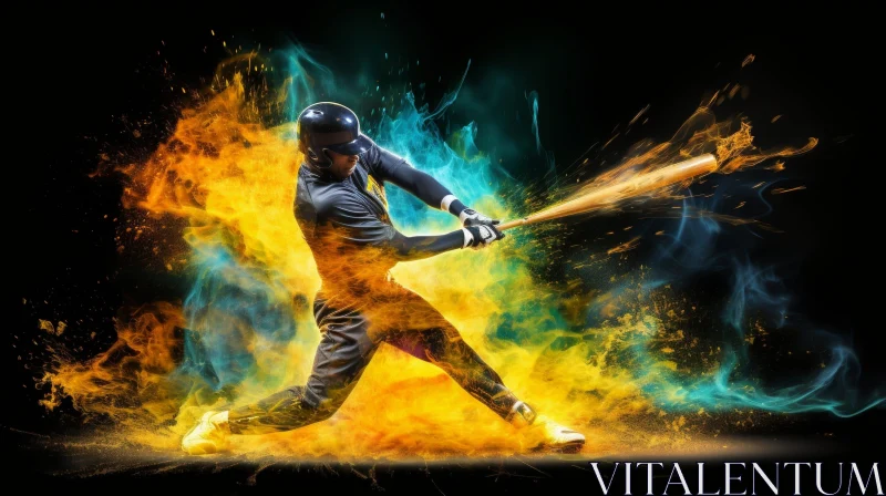 AI ART Baseball Batter Swinging Bat in Colorful Explosion