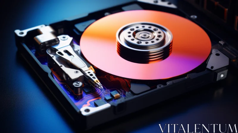 Close-up Hard Disk Drive (HDD) - Electromechanical Data Storage AI Image