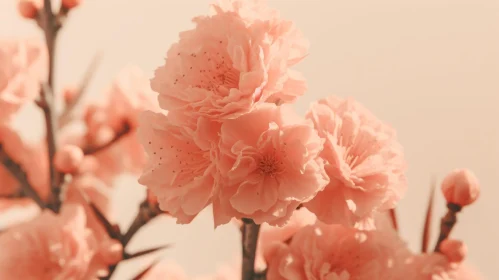Delicate Peach Blossoms on Branch - Serene Floral Composition