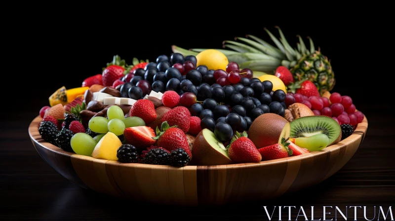 Exquisite Wooden Bowl with Colorful Fruits AI Image