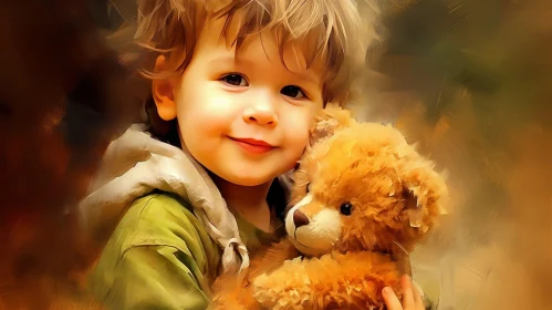 Joyful Boy with Teddy Bear - Heartwarming Moment Captured