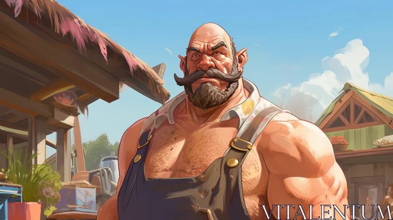 Male Dwarf Digital Painting in Village Setting AI Image