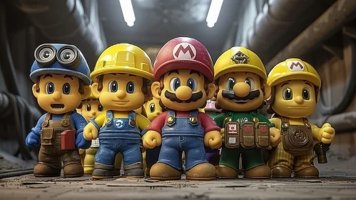 Mario Bros Characters in Construction Worker Outfits