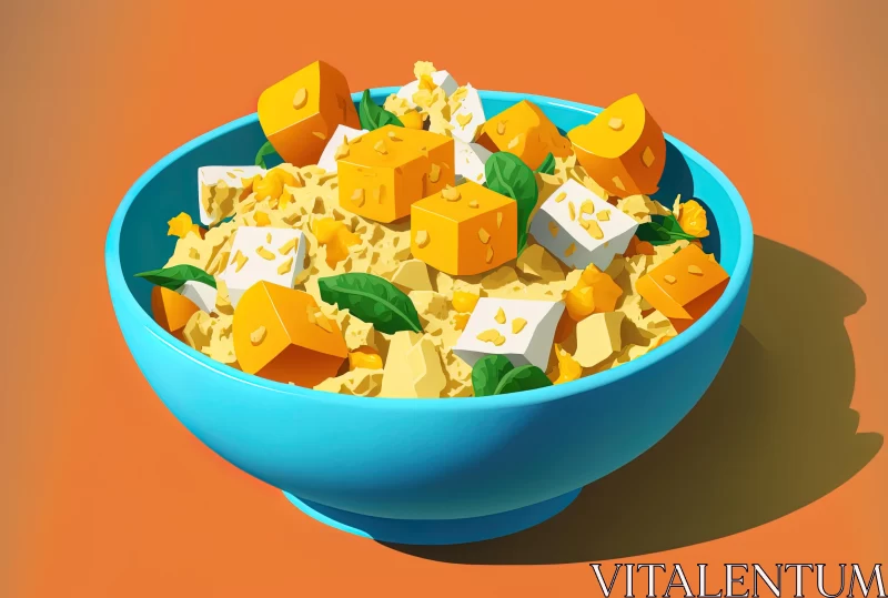 Cheese Bowl Illustration in Vibrant Cartoonish Style AI Image