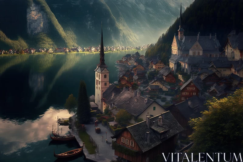 Enchanting Town near a Majestic Mountain | Norwegian Nature Art AI Image