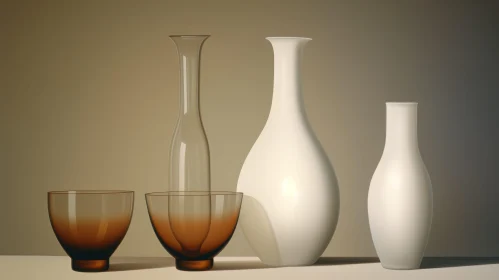 Glass Objects Still Life on Beige Background