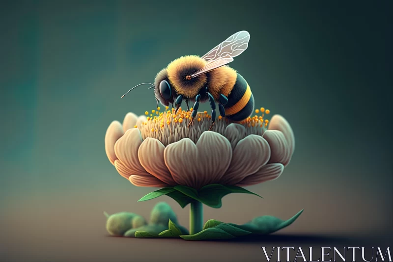 Intricate Hyper-Realistic Bee on Abstract Flower - Captivating Illustration AI Image