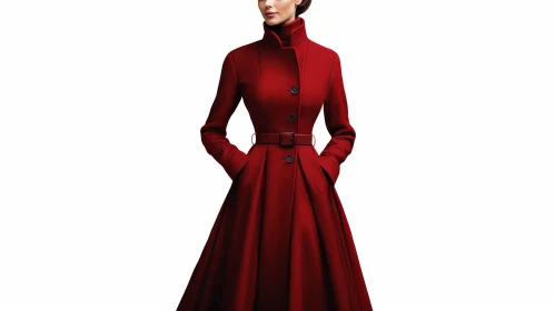 Red Wool Coat Fashion Model