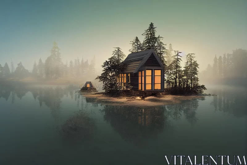 Secluded Island House on a Serene Lake | Photobashing Adventure AI Image