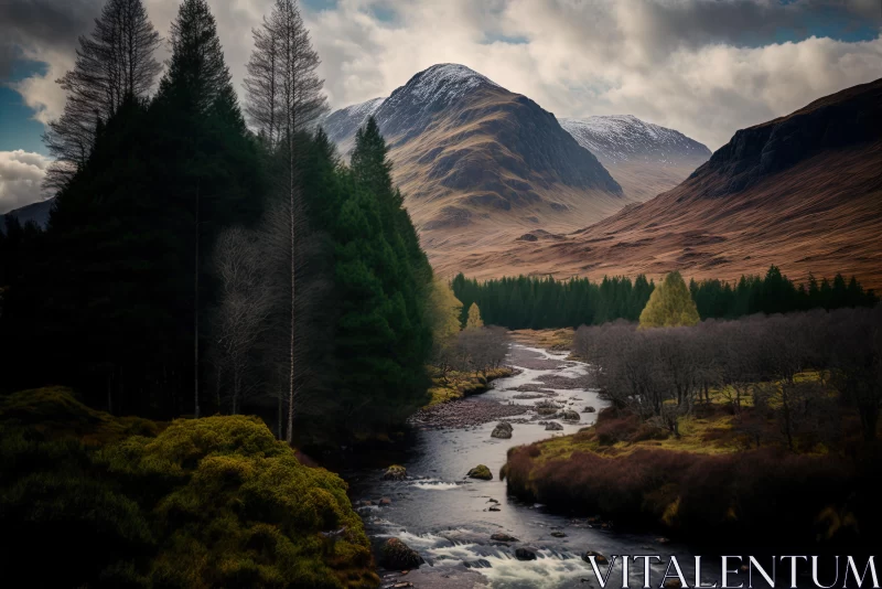 Serene Stream in Scottish Highlands: Majestic Beauty Captured AI Image
