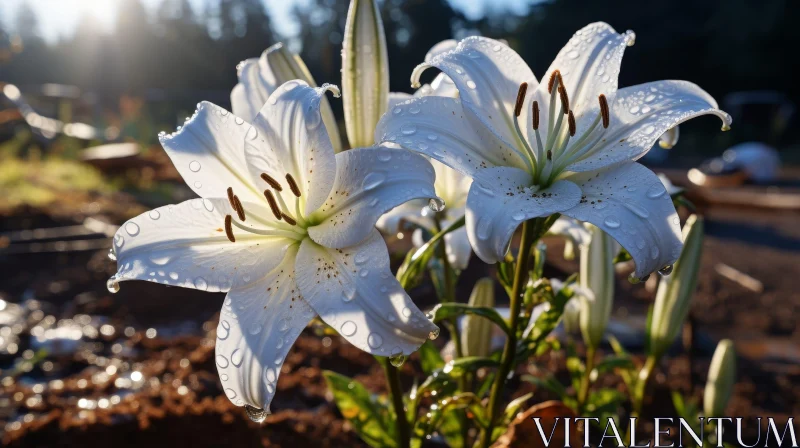 White Lilies in Morning Sun - Majestic Beauty AI Image