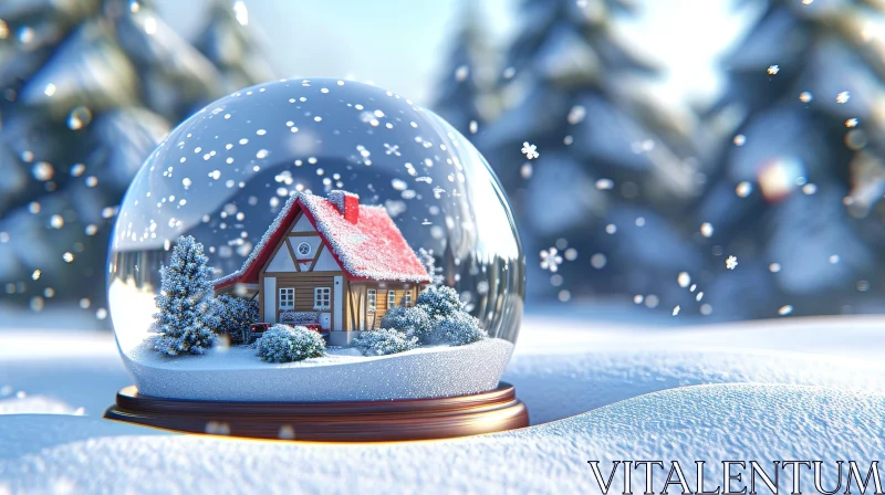 Winter Wonderland: 3D Snow Globe with House AI Image