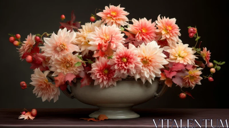 AI ART Elegant Vase with Pink and Cream Dahlia Flowers