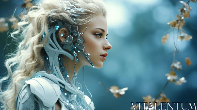 Futuristic Blonde Woman in White and Silver Outfit AI Image
