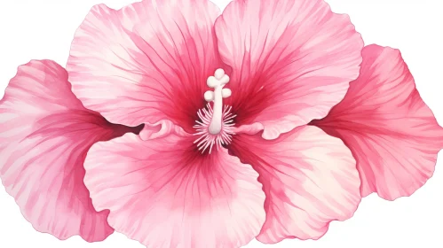 Pink Hibiscus Flower Watercolor Painting