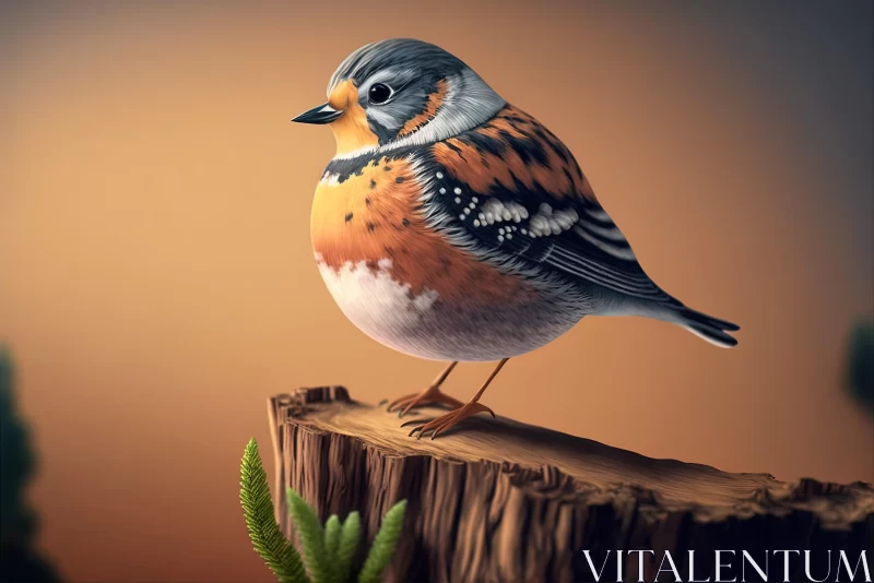 Realistic Bird Perched on Stump - Captivating Artwork AI Image