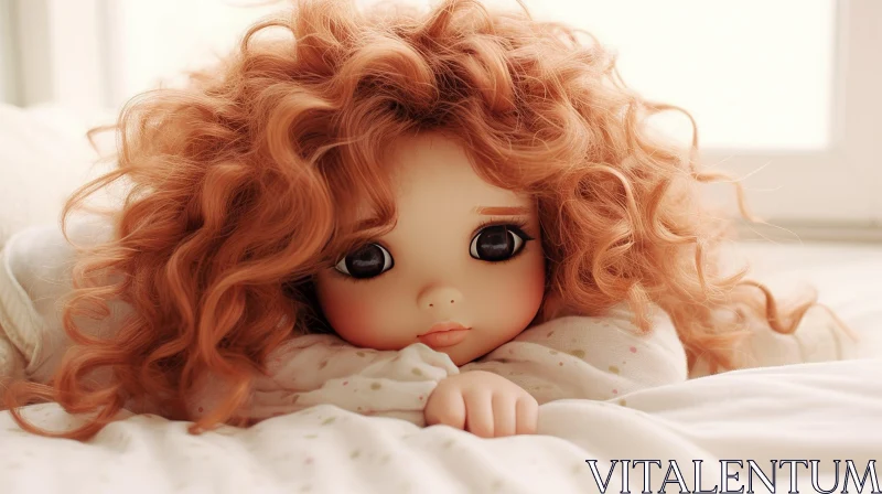 AI ART Red-Haired Doll in White Dress with Sad Expression