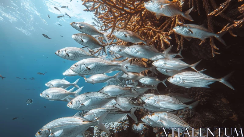 Silver Fish Swimming Near Colorful Coral Reef AI Image