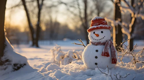 Snowman in Snowy Forest - Winter Wonderland Scene