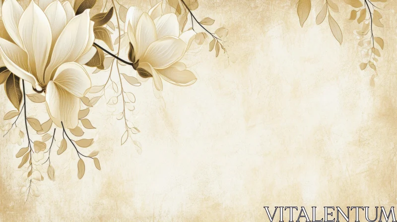 AI ART Vintage Floral Magnolia Background - Creamy Beige Theme