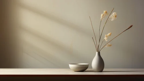 Warm Still Life of Dried Flowers on Wooden Table