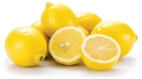 Bright Yellow Lemons on White Background