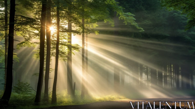 Enchanted Forest: Captivating Sunlight and Greenery AI Image