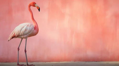Graceful Pink Flamingo Portrait on Pink Background