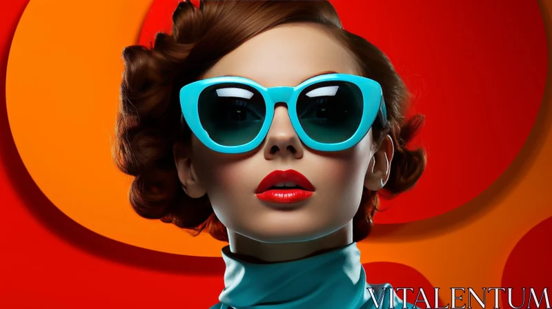 Serious Woman Portrait with Blue Sunglasses AI Image
