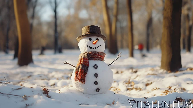 Snowman in Winter Forest AI Image