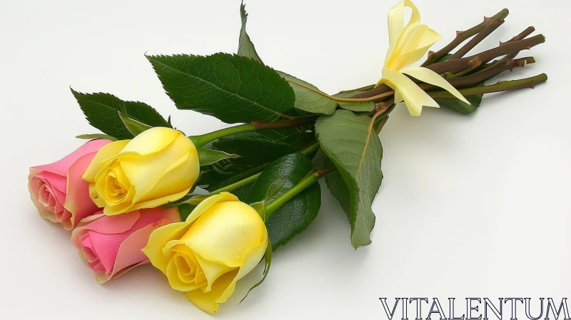 AI ART Elegant Bouquet of Yellow and Pink Roses