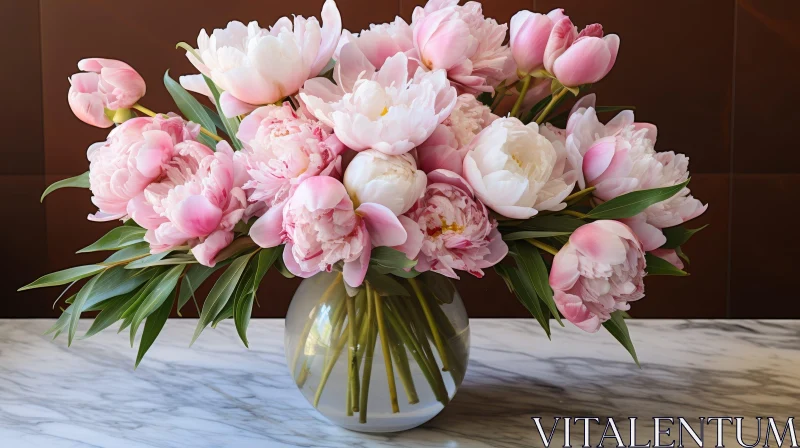 Elegant Pink and White Peonies Bouquet in Glass Vase AI Image