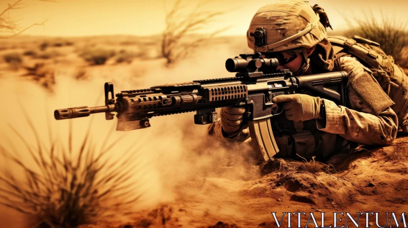AI ART Military Soldier in Combat Gear - Desert Rifle Scene
