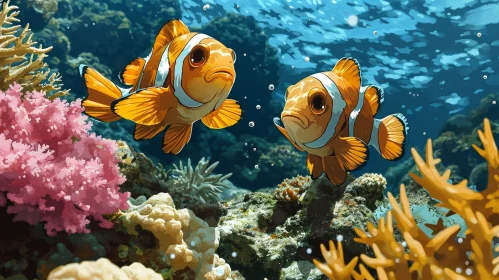 Beautiful Clownfish Swimming in Colorful Coral Reef