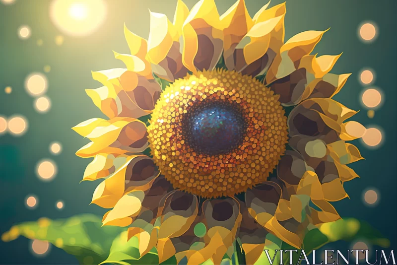Sunflower Illustration on Green Background | Detailed 2D Game Art AI Image