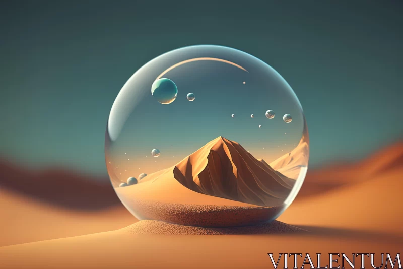 Surreal Glass Sphere with Planet in Desert - Vibrant Illustrations AI Image