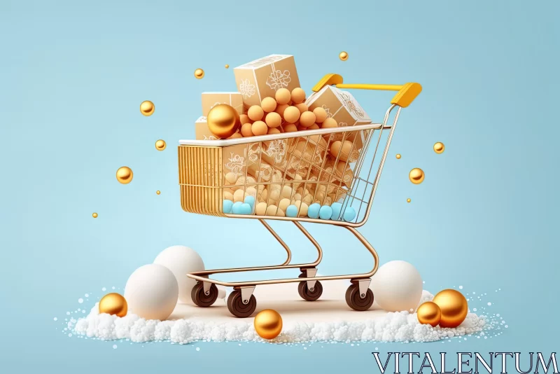 Abstract Shopping Cart with Gold Eggs - Unique and Vibrant Artwork AI Image