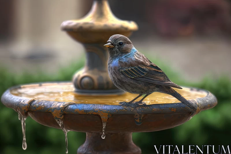 Captivating Bird on Fountain | Realistic Rendering AI Image