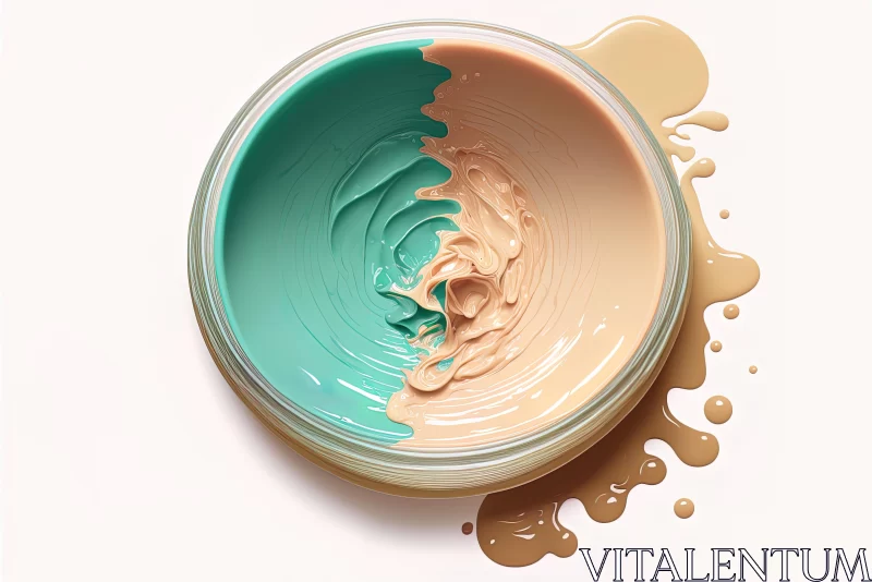 Captivating Liquid Makeup in Jar: Realistic Rendering of Cyan and Beige Colors AI Image