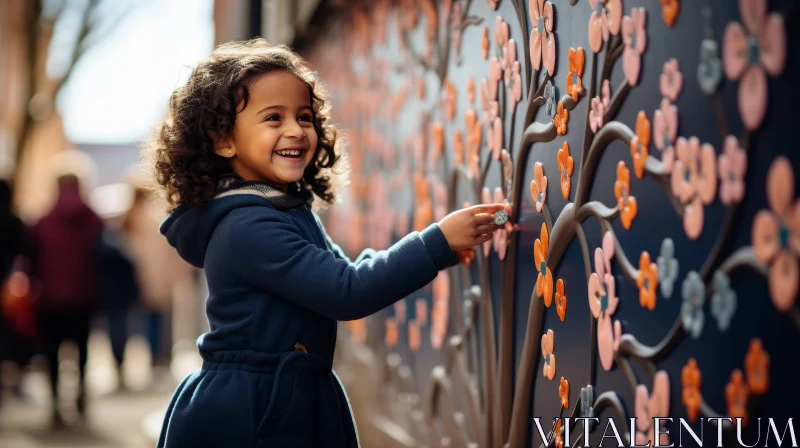 Cheerful Little Girl with Curly Hair and Ceramic Tree AI Image