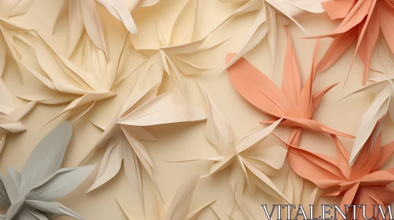 AI ART Cream Background with Paper Flowers - 3D Rendering