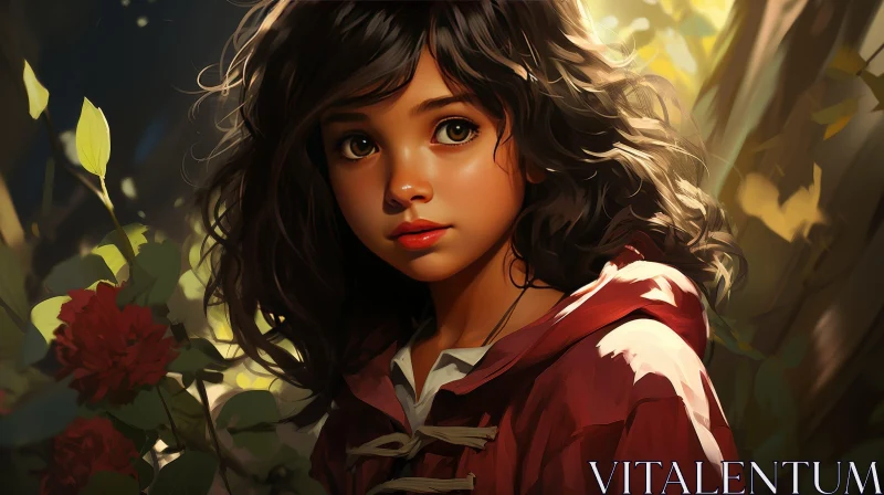 Enchanted Forest Encounter with Little Red Riding Hood AI Image