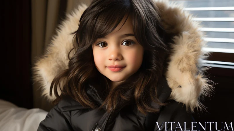 Innocent Charm: Captivating Portrait of a Girl in Winter Coat AI Image