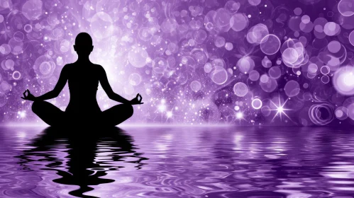 Purple Yoga Pose Meditation in Starry Night Background