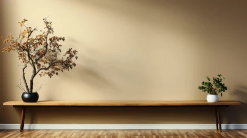 Serene 3D Rendering of a Wooden Bench in a Room