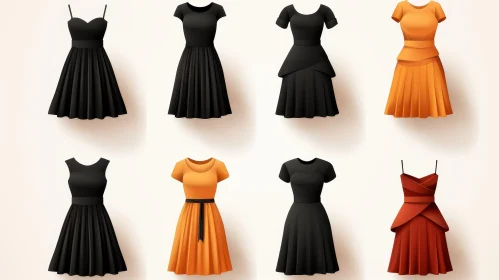Stylish Collection of Eight Dresses - Black and Orange